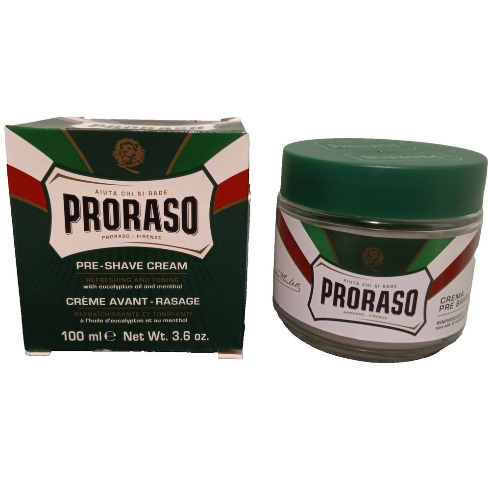 PRORASO Green - Pre Shave Cream - Eucalyptus and‎ Menthol for Men – 100ml 3.6 oz